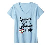 Women's Someone in Lebanon Loves Me Lebanese Flag V-Neck T-Shirt