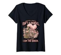 Women's Sometimes A Princess Isnt A Damsel Train Graphic V-Neck T-Shirt