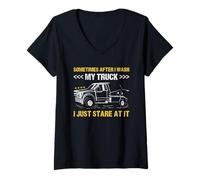 Womens Sometimes After I Wash My Truck I Just Stare at It Tow Truck V-Neck T-Shirt