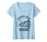 Women's Sometimes I Just Be Judging Funny Barracuda Side Eye V-Neck T-Shirt