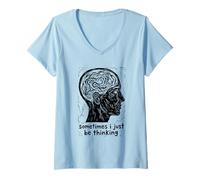 Women's Sometimes I Just Be Thinking Profile Illustration V-Neck T-Shirt
