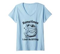 Women's Sometimes I Sit Funny Frog Wearing Shades V-Neck T-Shirt