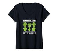 Womens Sometimes I Wet My Plants, Funny Succulent Cactus Lover V-Neck T-Shirt