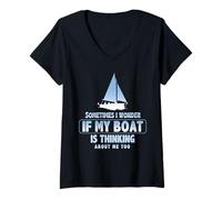 Women's Sometimes I Wonder If My Boat is Thinking About Me Too V-Neck T-Shirt