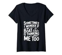 Womens Sometimes I Wonder If My Boat Thinks About Me Too V-Neck T-Shirt