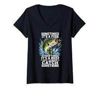Women's Sometimes It's A Fish Funny Fishing V-Neck T-Shirt