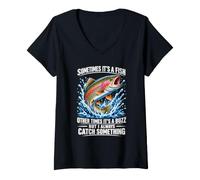 Women's Sometimes It's A Fish Funny Fishing V-Neck T-Shirt