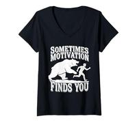 Women's Sometimes Motivation Finds You Funny Bear Chase Running Men V-Neck T-Shirt