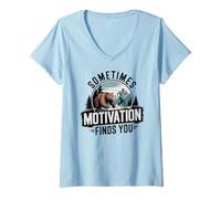 Womens Sometimes Motivation Finds You Funny Sarcastic Motivational V-Neck T-Shirt