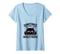 Women's Sometimes Words aren't Enough Funny Sarcastic Cat V-Neck T-Shirt