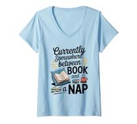 Womens Somewhere Between a Book and a Nap Cozy Reading V-Neck T-Shirt