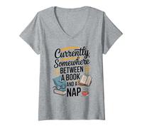 Womens Somewhere Between a Book and a Nap Cozy Reading V-Neck T-Shirt