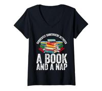 Womens Somewhere Between a Book and a Nap - Cozy Reading V-Neck T-Shirt