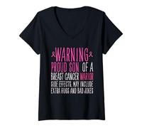 Womens Son of A Warrior Breast Cancer Awareness My Survivor Mom V-Neck T-Shirt