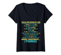 Womens Son Shirts Funny Mom Son Gift Rules for Dating My Son V-Neck T-Shirt