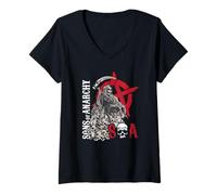 Womens Sons of Anarchy Grim Reaper Pile of Skulls Biker TV Show V-Neck T-Shirt