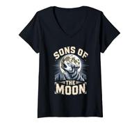 Women's Sons of the Moon Wolf Wolves Pack V-Neck T-Shirt