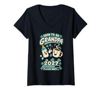 Women's Soon to Be Grandpa 2027 Please Wait Coffee and Bottle V-Neck T-Shirt