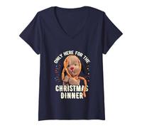 Womens Sooty Christmas Sweep Only Here For The Christmas Dinner V-Neck T-Shirt