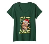 Womens Sooty Sweep Only Here for The Pigs in Blankets Christmas V-Neck T-Shirt