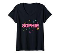 Women's Sophie - Beautiful Name with Butterflies V-Neck T-Shirt