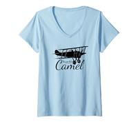 Womens Sopwith Camel British WW1 Fighter Biplane Flying Silhouette V-Neck T-Shirt