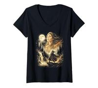 Women's Sorceress Witch Howling at the Moon Meme V-Neck T-Shirt