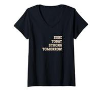 Women's Sore Today Strong Tomorrow Vintage Typography Design V-Neck T-Shirt