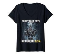 Womens Sorry Beta Boys She Chose The Alpha Funny Alpha Wolf Meme V-Neck T-Shirt