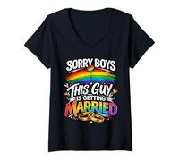 Women's Sorry Boys This Guy is Getting Married Gay Wedding Pride V-Neck T-Shirt