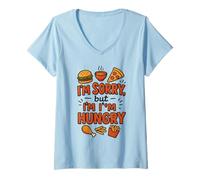 Womens Sorry But I'm Hungry, Cute Fast Food Cartoon Design V-Neck T-Shirt
