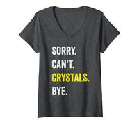 Women's Sorry Can't Crystals Funny Hobby Crystal Healer V-Neck T-Shirt, Dark Heather Grey, Medium