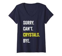 Women's Sorry Can't Crystals Funny Hobby Crystal Healer V-Neck T-Shirt, Navy Blue, Medium