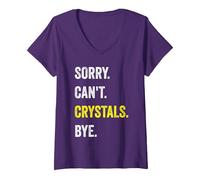 Women's Sorry Can't Crystals Funny Hobby Crystal Healer V-Neck T-Shirt, Purple, X-Large