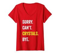 Women's Sorry Can't Crystals Funny Hobby Crystal Healer V-Neck T-Shirt, Red, Small