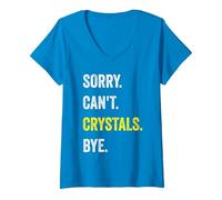 Women's Sorry Can't Crystals Funny Hobby Crystal Healer V-Neck T-Shirt, Sapphire Blue, Medium