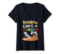 Womens Sorry Can't Summer Bye Back To School Matching Beach Lover V-Neck T-Shirt