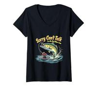 Women's Sorry Can't Talk Fishing Humor for Anglers Outdoors V-Neck T-Shirt