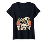 Women's Sorry Can't Twins Bye Parenting Busy V-Neck T-Shirt