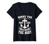 Women's Sorry for What I Said While Docking The Boat Funny Boating V-Neck T-Shirt
