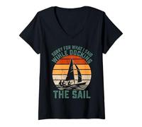 Womens Sorry for What I Said Wihle Docking The Sail Sailor Captain V-Neck T-Shirt