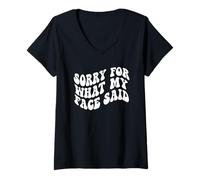 Womens Sorry for What My Face Said Funny Introvert Sarcasm V-Neck T-Shirt