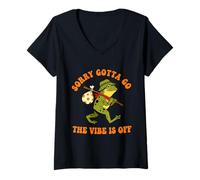 Women's Sorry Gotta Go The Vibe is Off Frog Humor V-Neck T-Shirt