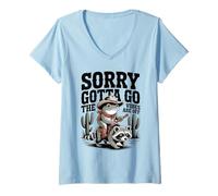 Women's Sorry Gotta Go The Vies are Off Frog Raccoon V-Neck T-Shirt
