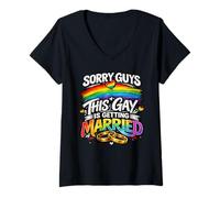 Women's Sorry Guys This Gay is Getting Married Gay Wedding Pride V-Neck T-Shirt