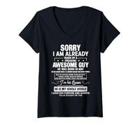 Womens Sorry I Am Already Taken by A Awesome Guy He was Born in May V-Neck T-Shirt