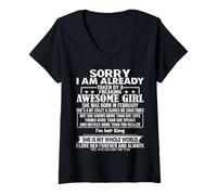 Womens Sorry I Am Already Taken By A Freaking Awesome Girl FEBRUARY V-Neck T-Shirt
