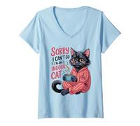 Womens Sorry I Can’t Go I’m an Indoor Cat Coffee Cats Humor Saying V-Neck T-Shirt