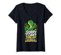 Women's Sorry I Can't Come Out Biak Python Snake Humor V-Neck T-Shirt