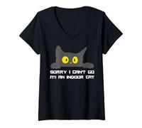 Womens Sorry I Can't Go I'm am an Indoor Cat Introvert Cats Humor V-Neck T-Shirt